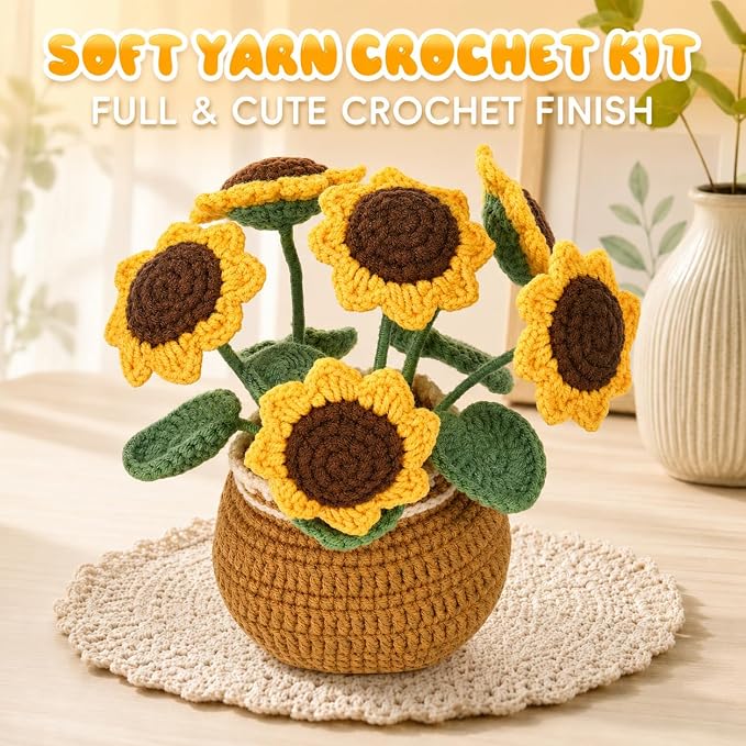 Crochet Kit for Beginners, Crochet Plant Kit,Knitting Kit(Sunflower)