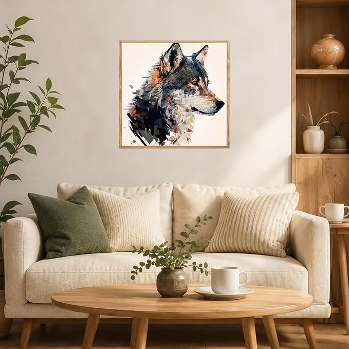 AUKELHJ Framed Paint by Numbers Kit for Adults, Wolf, 10x10 inch