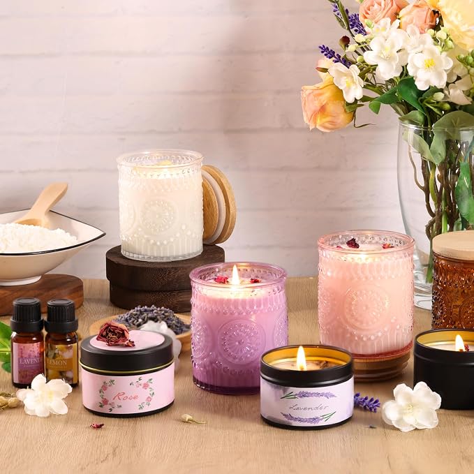DARJEN Candle Making Kit for Adults, 8 Jars & Tins Soy Wax Scented DIY Set | 100% Soy Wax, 10oz Glass Jars, 4oz Tins, Cotton Wicks, Pleasant Scents, Instruction& More- Perfect as Home Decorations