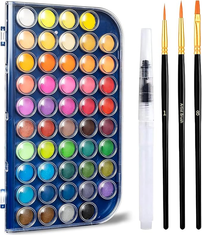 GETHPEN 48 Colors Watercolor Paint Set, 3 Brushes 1 Water Color Brush pen | Washable Watercolor Paint Kit, Watercolor palette, Non-toxic Water Color Paints, Adults Artists Students Beginner