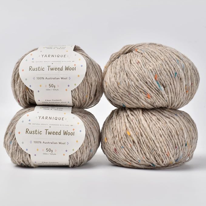 Rustic Tweed Wool Yarn, 1oo% Australian Wool, DK, 4 Skeins 200g/656yds (3146 Oatmeal Rainbow Fleck), Wool Yarn for Knitting | Bright Flecks | Warm Handmade Character