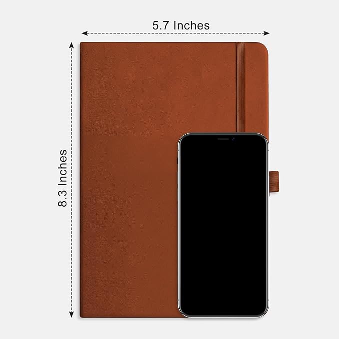 RETTACY Lined Journal Notebook, 192 Numbered Pages, A5 Size (5.7'' x 8.3'') | Leather Hardcover, 100 GSM Thick Paper, for Men & Women, Journaling, Writing, Work & Office (Brown)