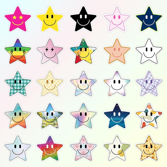 50PCS Smile Star Stickers, Cute Water Bottle Stickers for Kids
