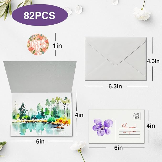 30 Pack Foldable Blank Watercolor Cards with Envelopes 4"x6"