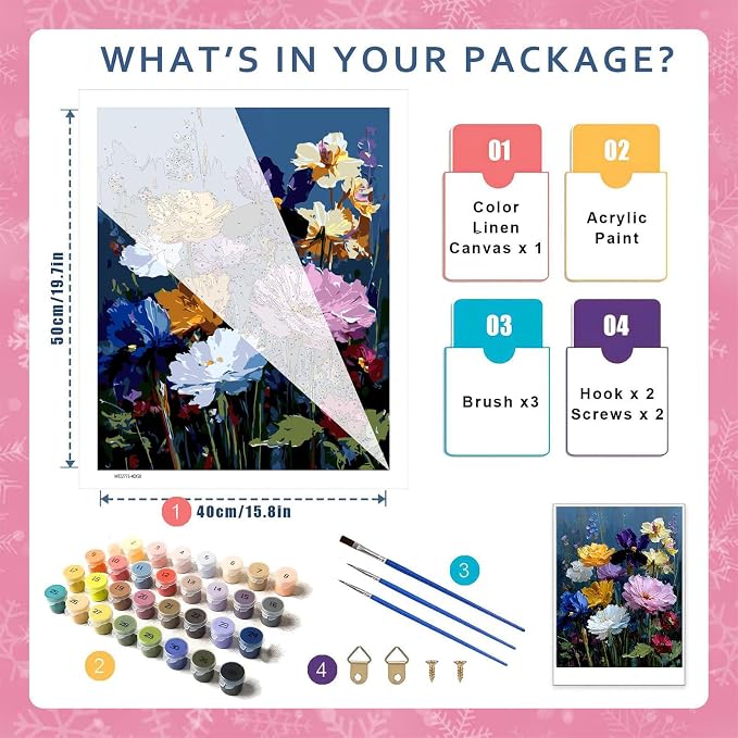 Flowers Paint by Numbers Kit for Adults 16x20 Inch Frameless Wildflowers | Paint by Number for Adults, Flowers Paint by Numbers for Adults Beginner Gift Home Wall Decor