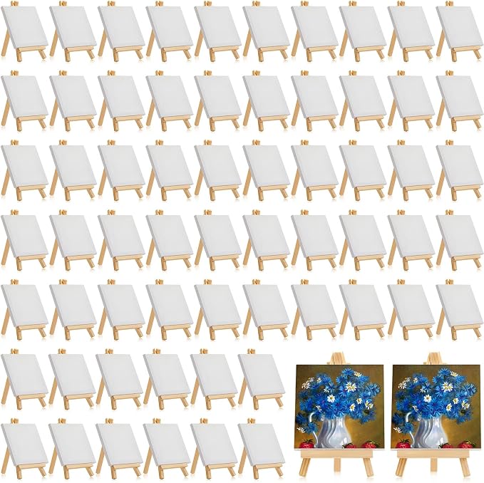 Mimorou 150 Pcs Mini Canvas with Easel for Painting Wood, 6 x 6 Inch