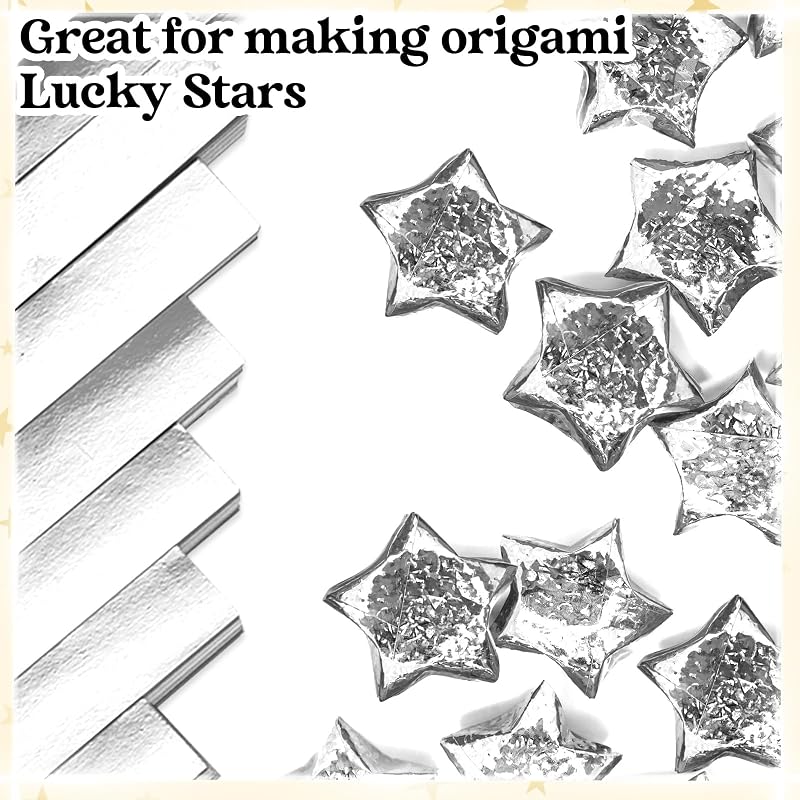 Kigeli 1000 Sheets Origami Star Paper Strips,Silver,Solid Style