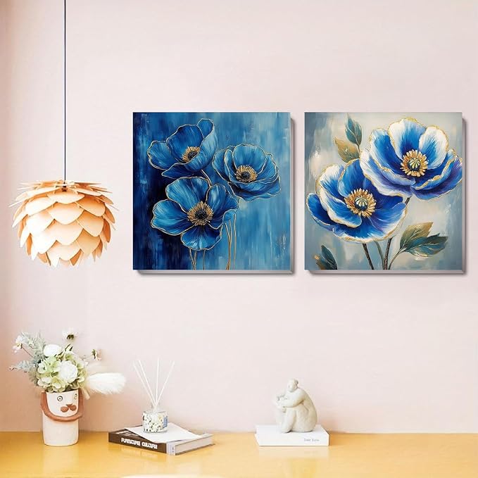 Flowers Paint by Numbers Kit for Adults Framed 4 Pack with Easel 8x8 inch