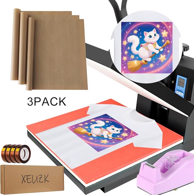 XEUZK Sublimation Shirts Tool Kits With 8 T Shirt rulers, 3Pack Teflon Sheet for Heat Press 12*16in, Heat Resistant Gloves & Silicone Bumps, 2 Rolls Heat Resistant Tape & Sublimation pencil (Violet)