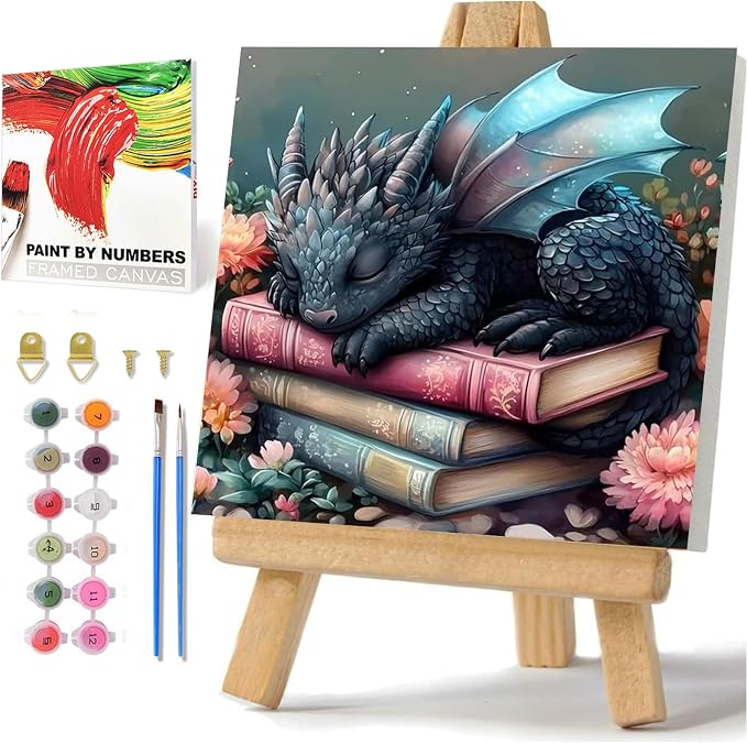 Dragon Paint by Numbers Kit for Adults Beginner, Paint by Numbers 10x10 in | Framed Paint by Numbers with Easel, Acrylic Painting by Numbers, DIY Arts and Crafts for Gifts or Home Decor