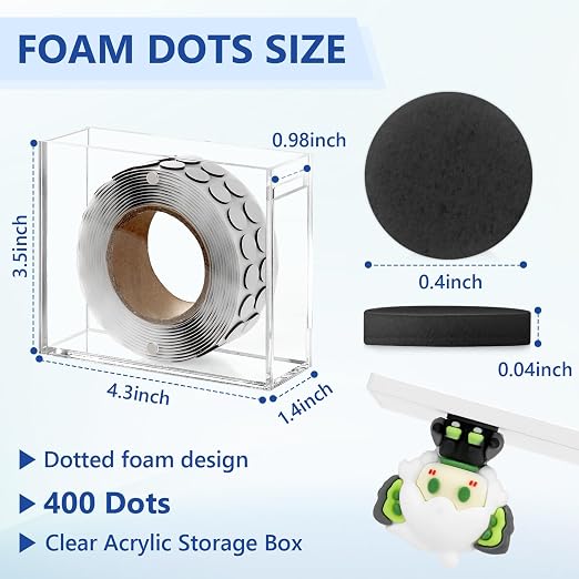 400 PCS 1mm Double Sided Foam Dots with Acrylic Box 0.4" Foam Round Dots 3D Craft Foam Tape Dual Adhesive Foam Mounts Foam Pop Dots for Art Crafts DIY(Black with Box,0.4" Diameter,1mm Thick)
