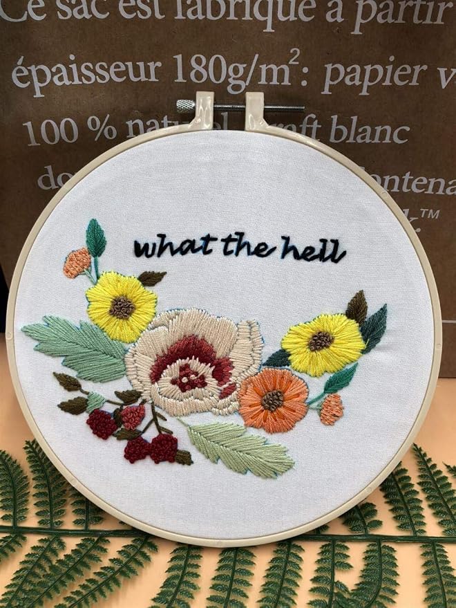 Louise Maelys Floral Embroidery Kit for Beginners Saying DIY Craft | Cross Stitch Kits with Floral Saying Design, Includes Hoop, Threads and Needles. Needlepoint Kit for Adults DIY Crafts