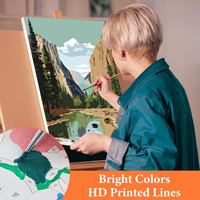 6 Pack Paint by Numbers Kit for Adults Beginner National Park 8x12 Inch | Without Frame Canvas, DIY Acrylic Painting by Numbers National Parks Landscape, Stress Relief Craft Kits, For Home Decor Gift