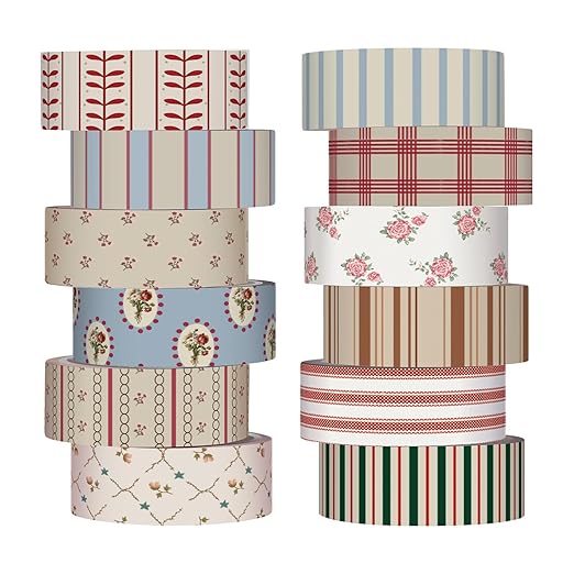 12 Rolls Floral Washi Tape Set,Retro,Mixed Pattern | Watercolor Flowers Design for Scrapbook Journal DIY Craft School Supplies, 15 mm Vintage Decorative Masking Washi Tapes