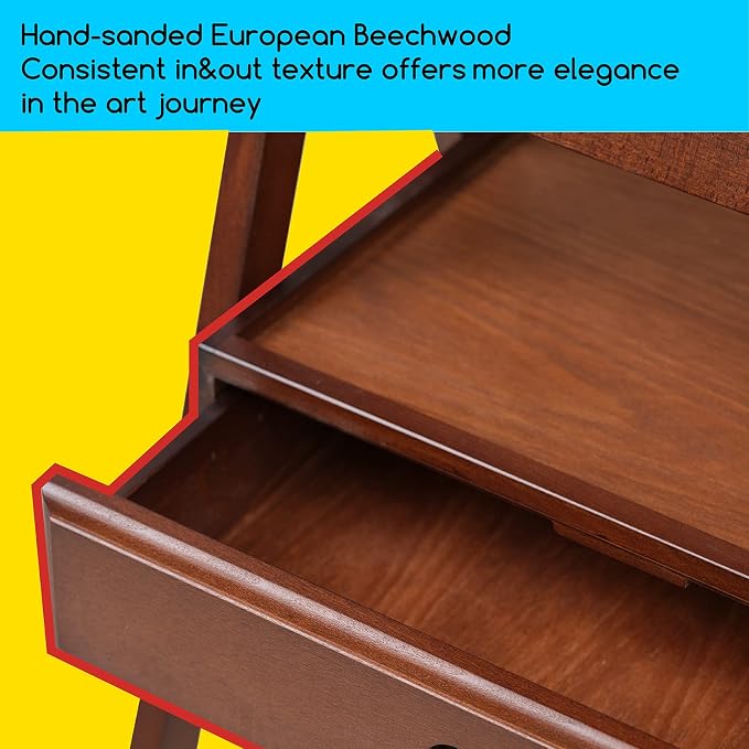 MEEDEN Studio H-Frame Easel with Art Supply Storage Drawer - Adjustable (60"~75") Solid Beech Wood Easel Stand for Artists, Students and Adults, Holds Canvas Art up to 36" - Walnut