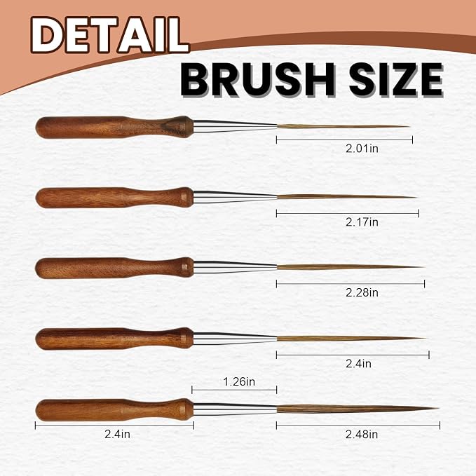 5Pcs Ox Ear Painting Detail Paint Brushes，Long Liner Brushes Fine Point Tip Pinstriping Scroll Outlining Brush Artist Paintbrush for Artists Beginners Watercolor Acrylic Painting