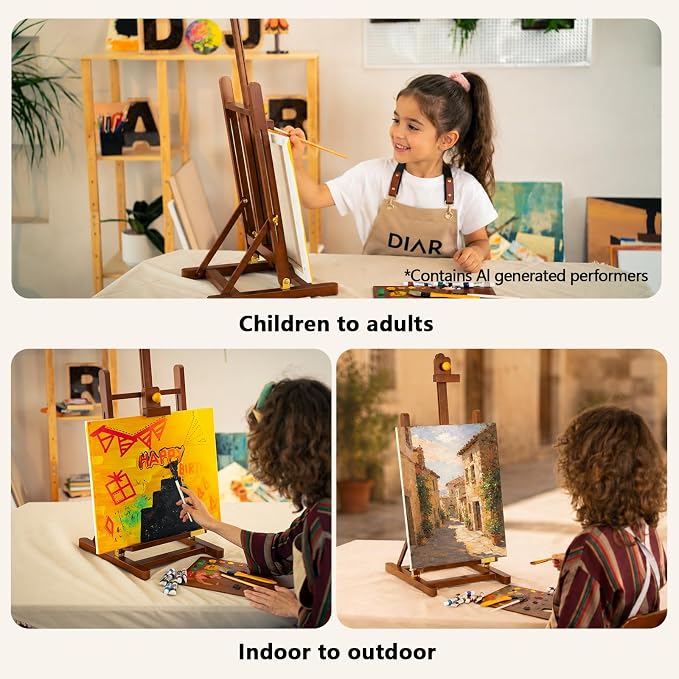 DJAR Medium Tabletop Painting Easel, Assembly-Free, Solid Beechwood, Walnut | Adjustable H-Frame Desktop Painting Stand, Holds canvases up to 27.5", Premium Art Supplies for Students and Beginners