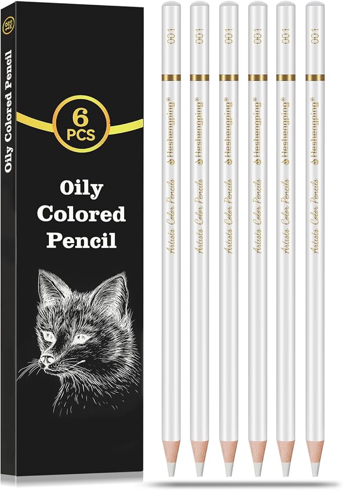 White Color Pencils, Professional 6 Pack Draw Pencil for Sketching, White Sketch Pencils for Sketching, Shading, Blending, Chalk for Beginners & Artists, Art Supplies for Drawing and Highlighting