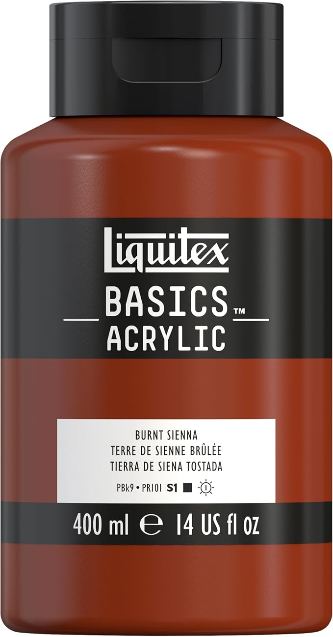 Liquitex BASICS Acrylic Paint, 13.5-oz Bottle, Burnt Sienna | Medium Viscosity, Satin Finish, Lightfast, Fine Art Pigments, Range of Opacities, Easy Blending