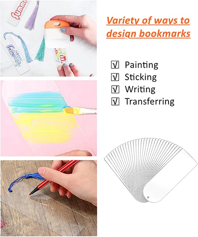 30Pcs Clear Acrylic Bookmark Blanks with Tassels, Semicircle DIY Craft Kit | 30Sets Bookmark Making Kits, Smooth Edge Clear Acrylic Blanks, Different Color Tassels,for DIY Book Marks Tags Handmade Gifts