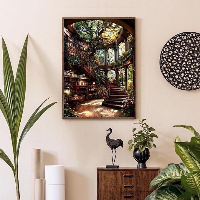 Forest Library Paint by Numbers Kit for Adults Beginner (Without Frame)