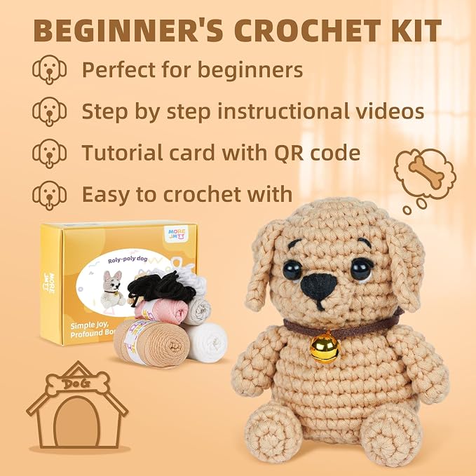 MOREJMTT Crochet Kit for Beginners, Learn to Crochet, Include Easy Knitting Soft Yarn, Step-by-Step Video Tutorial, Hook, Holiday Birthday Gift for Adults (2pack Dog)