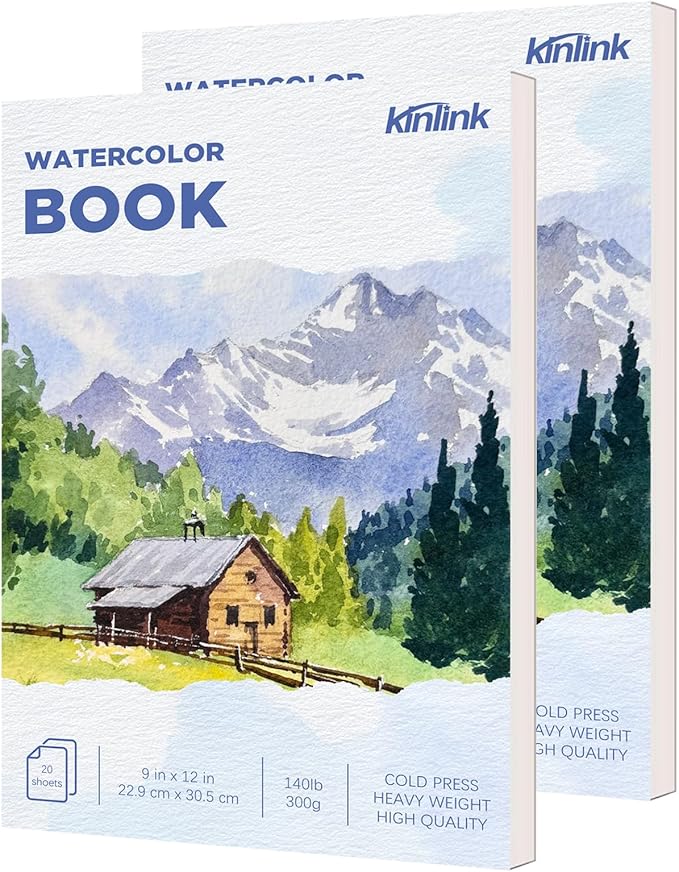 2 Pack Watercolor Paper Pad, 9x12 140lb/300g Water Color Paper, 20 Sheets Cold Press Drawing Painting Paper Sketchbook Notebook, Art Supplies for Watercolors Marker, Sketch Book for Kids Adults