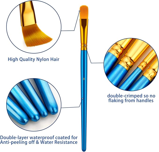 Artstorys 10Pcs Paint Brush Set, Small Round Detail Tips, Blue | Made with nylon hair & wooden handles. Ideal for acrylic, oil & watercolor, canvas, rock & face painting, adult art supplies
