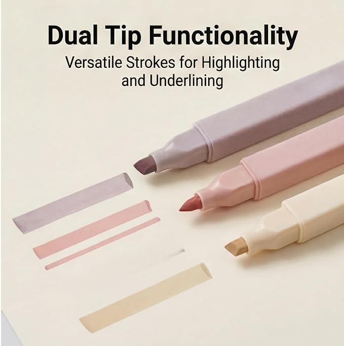 konket 12Pcs Aesthetic Cute Highlighters Bible Pastel Highlighters and Pens no bleed Assorted Colors Double-ended design for Office journaling supplies