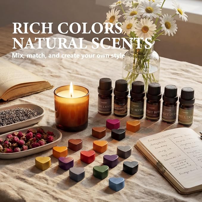 FUHITIM Soy Candle Wax Kit for Candle Making 5 lbs Bag, Premium Natural Soy Wax Flakes, No additives and Pure, 100 Cotton Candle Wicks, Fragrance Oils, Dried Flowers & Pigment Colors