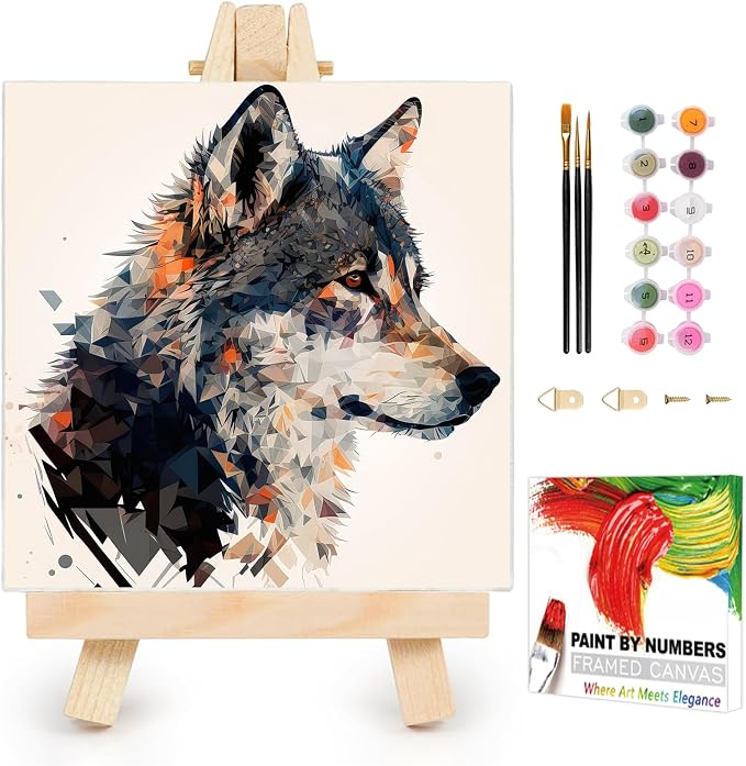 AUKELHJ Framed Paint by Numbers Kit for Adults, Wolf, 10x10 inch