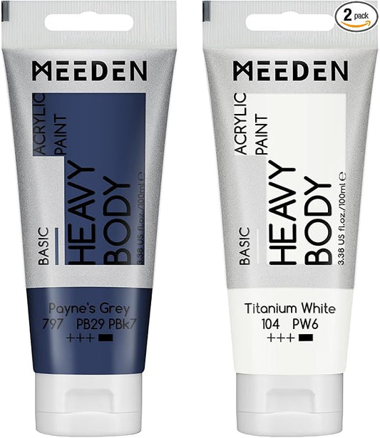 MEEDEN Acrylic Paint Payne's Gray: 100ml/3.38oz x 2 with Titanium White | Heavy Body Artist Acrylic Paint Set for Canvas, Wood & Craft, Non-toxic Creamy Art Paint with Titanium White for Mixing