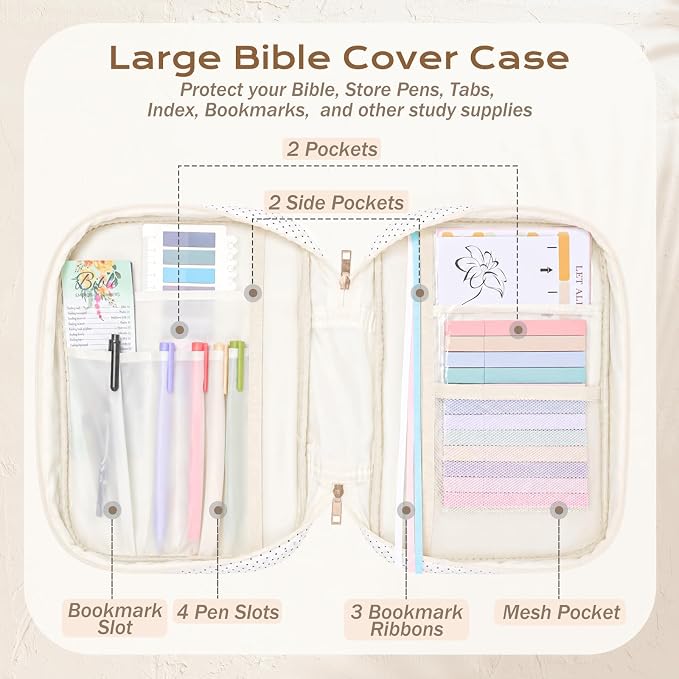 XKDOUS Bible Cover Case for Women Bible Bag Journaling Kit w/Study Supplies