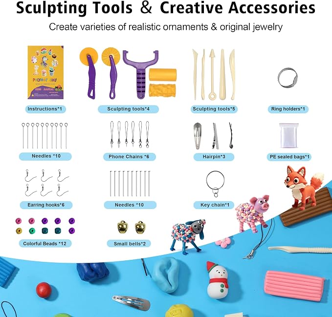 Aestd-ST Polymer Clay Kit 72 Colors, Oven Bake Modeling Clay for Kids | DIY Starter Kit, 20 Sculpting Tools & Accessory, Easy to Shape, Non-Sticky, Colorful, Storage Box, Gift for Kids & Artists