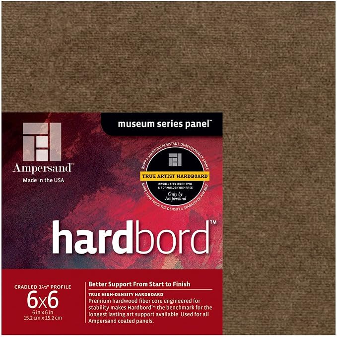 Ampersand Art Supply Hardboard Wood Painting Panel: Museum Series Hardbord, 6" x 6", 1-1/2 Inch Cradled Profile