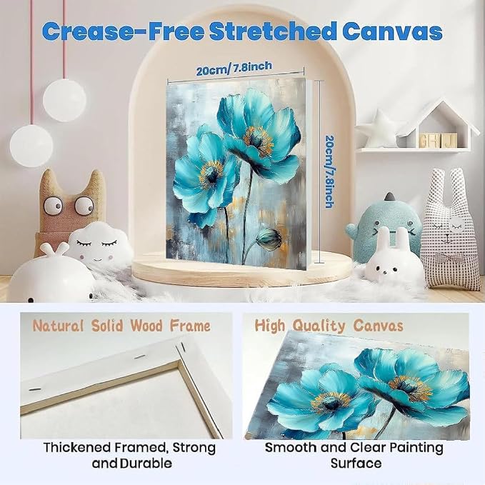 4 Pack Paint by Numbers Kit for Adults Beginners Framed - Flowers Adults Paint by Numbers Kits on Canvas with Paints and Brushes, Flowers Small Oil Paint by Number Kits for Home Decor 8 X 8 Inch