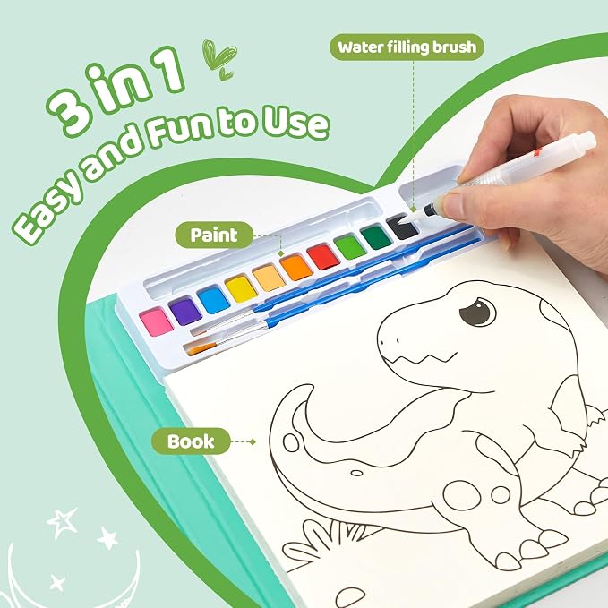 Paint with Water Coloring Books for Kids - Water Coloring Painting Book for Toddlers, 24Pages Drawing Activity Dinosaur No Mess Art for Kid Ages 3-8, Arts Crafts Activities Holiday Gift for Girls Boys