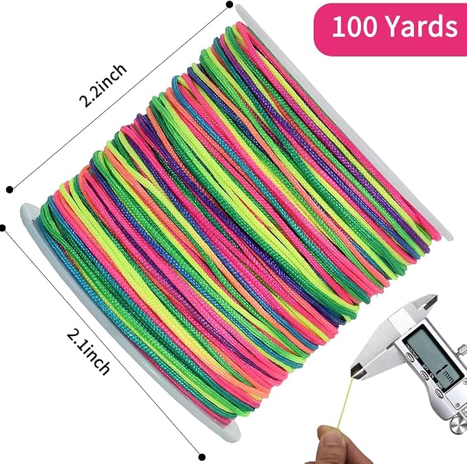 TONIFUL Nylon String Satin Cord for Necklace Bracelet Beading 1mm Rainbow | 100yd Non elastic durable non fading, for Jewelry Making Thread Rattail Macrame Trim Kumihimo Chinese Knot Craft Tags Hanging
