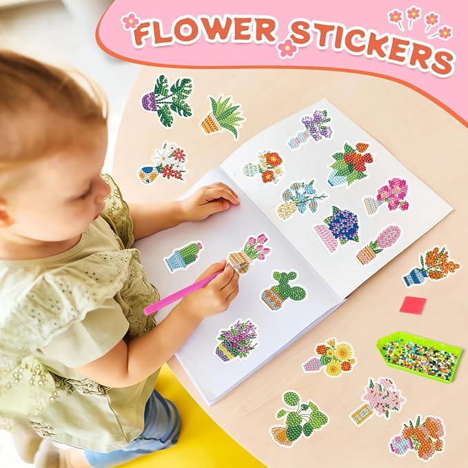Labeol Diamond Art Kits for Kids Boys and Girls Ages 6-8-10-12 Easy to DIY Creative Diamond Art Sticker Craft by Numbers Kits for Kids and Adult Beginners (Potted Plant)