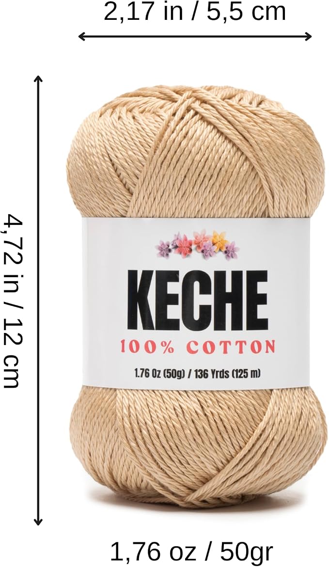 Cotton Yarn - 100% Cotton Yarn for Crocheting and Knitting, Mercerized Cotton Amigurumi Yarn Fine-Sport 2 1.76 oz (50g) / 136 Yrds (125 m) - Light Camel