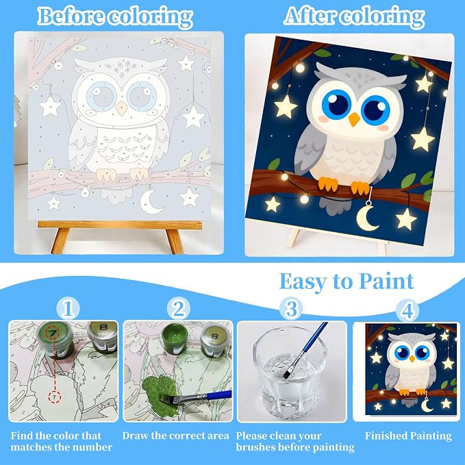 Arttoplus 4 Pack Paint by Numbers Kit for Kids with Frame Animals 8x8in | Cute Kids Paint by Numbers Ages 4-8-12 with Wooden Easel, Easy DIY Acrylic Oil Painting by number Aniamls for Gift Home Decor