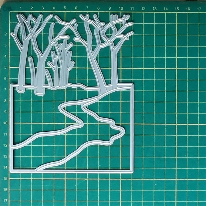 Cutting Dies 3D Background Frame Metal Stencils Scrapbooking Tools DIY Craft Carbon Steel Embossing Template for Paper Card Making Album Arts Supplies (Frame 13-Tree River11.1x14.3cm)