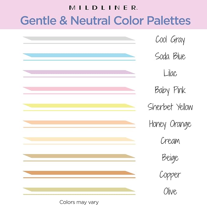 Zebra Pen MILDLINER Highlighter, Neutral and Gentle Colors, Dual Tip, 10-Pk | No Bleed, Broad and Fine Point Tip, Ideal for Bible Highlighting, Journaling, School, Teacher and Office Supplies (78701)
