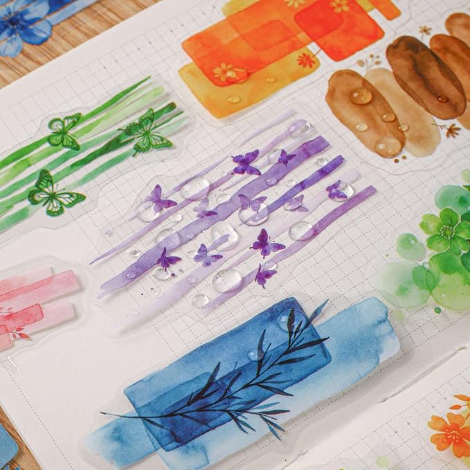 120 Pcs Watercolor Aesthetics Creative Stickers for Scrapbooking