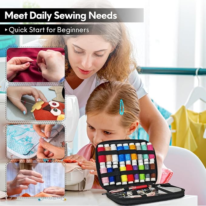 Sewing Kit Basic for Adults, 87 Pcs Sewing Kit with Needle and Thread, Sewing Supplies Portable Travel Emergency Repair Kit for Beginners Home DIY, Gift for Mom and Grandma OKOMER