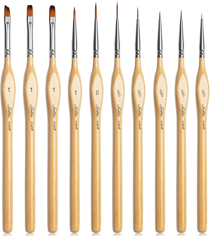 Golden Maple Miniature Paint Brushes 10pcs Detail Paint Brushes Flat Angle Filbert Fine Detail Brush Set for Acrylic, Watercolor, Miniature Models