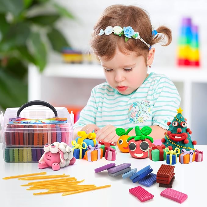 CiaraQ 50-Color Polymer Clay Oven Bake Modeling Kit | 14 sculpting tools, 2‑layer box, accessory pack, guide. Great for gifting, school, home, kids & artists.