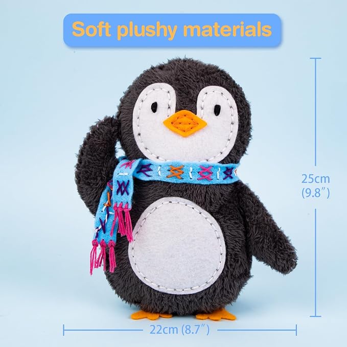 Avenir My First Sewing Kit for Kids 6-8, Penguin Stuffed Animal Craft Set