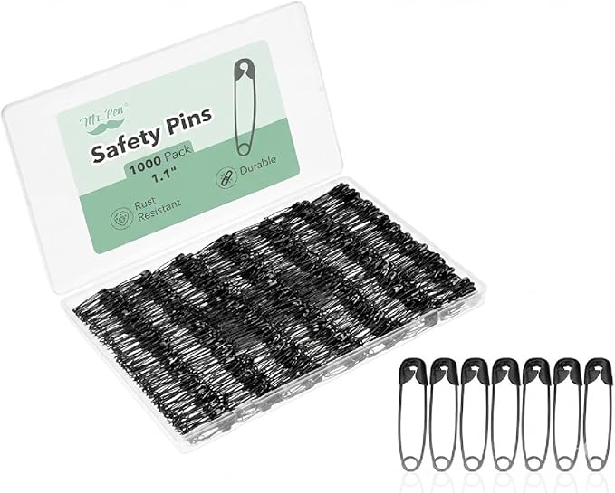 Mr. Pen- Small Safety Pins, 1.1 Inch, 1000 Pack, Black, Nickel Plated Steel