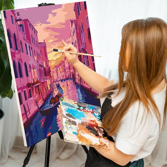 GEEHEIY Paint by Numbers Kit for Adults, Venice Canal Sunset, 16 x 20 Inch | DIY Adult Paint by Number Kit on Canvas for Beginners, without Frame, Colorful Cityscape Wall Decor, Stress Relief Craft Gift
